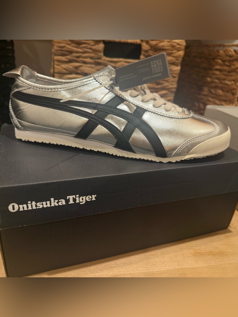 Onitsuka Tiger by Asics Metallic Silver & Black Leather Sneaker